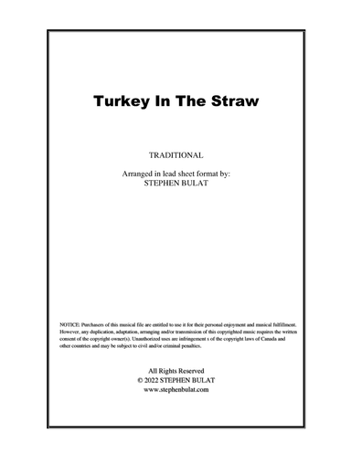 Turkey In The Straw (Traditional) - Lead sheet in original key of G (instrumental and vocal) (arr. Stephen Bulat)