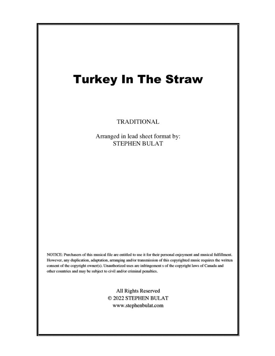 Turkey In The Straw (Traditional) - Lead sheet in original key of G (instrumental and vocal) (arr. Stephen Bulat)