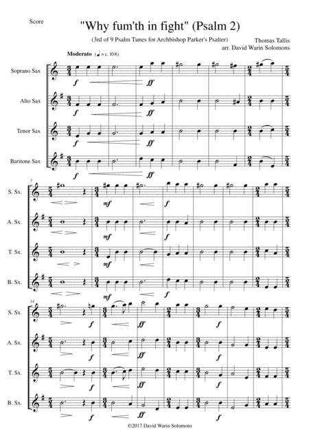 Why fum'th in fight for saxophone quartet (arr. David Warin Solomons)