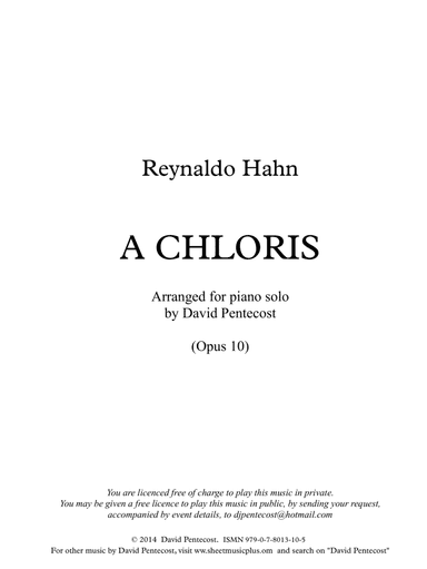 A Chloris (arr. Opus 10) (arr. David Pentecost)