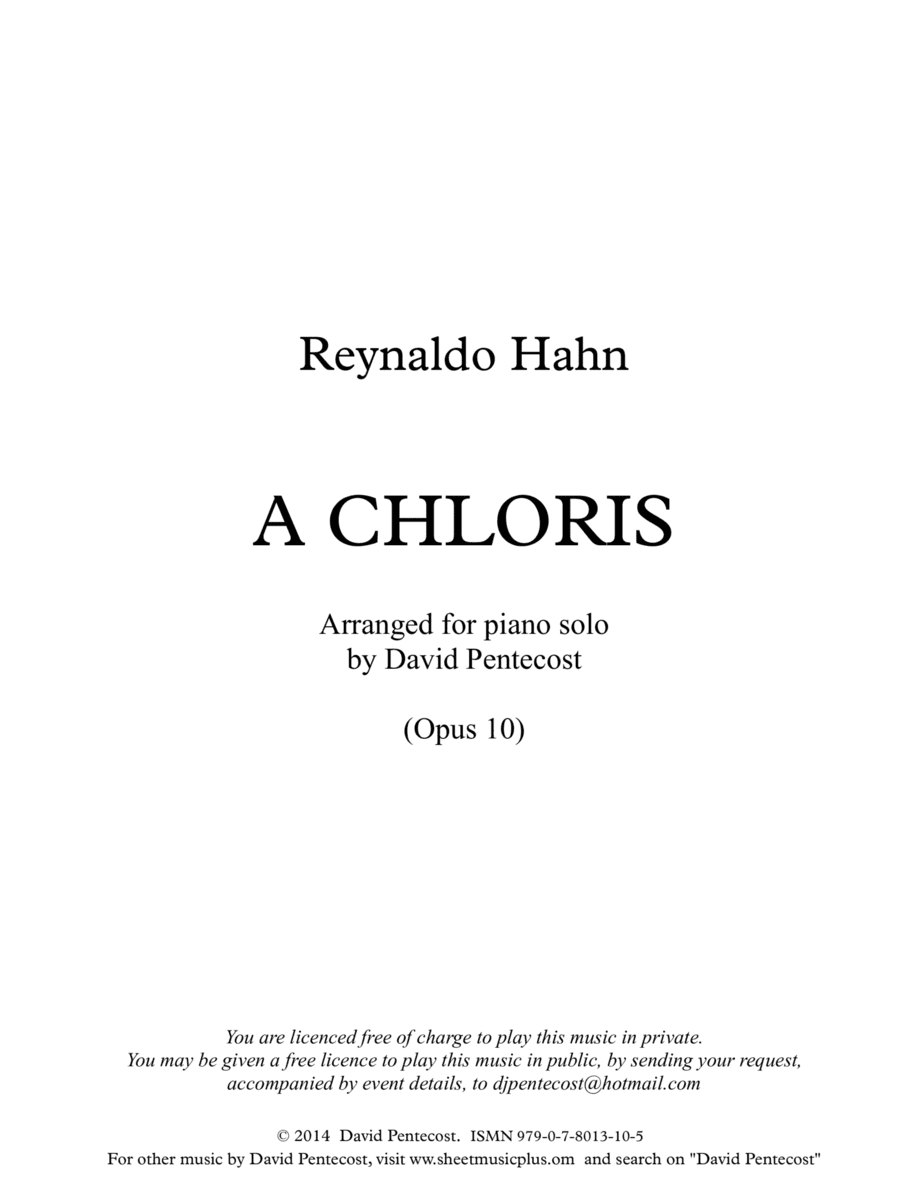 A Chloris (arr. Opus 10) (arr. David Pentecost)