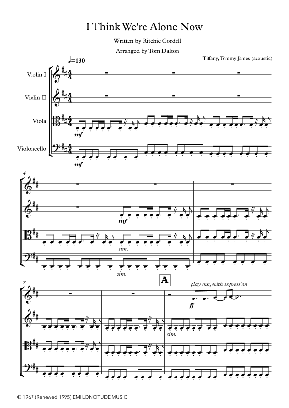 I Think We're Alone Now (arr. Tom Dalton)