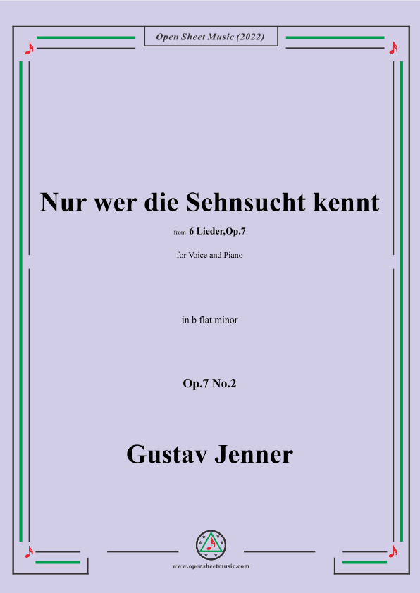 Jenner-Nur wer die Sehnsucht kennt,in b flat minor,Op.7 No.2 (arr. OSM Press)