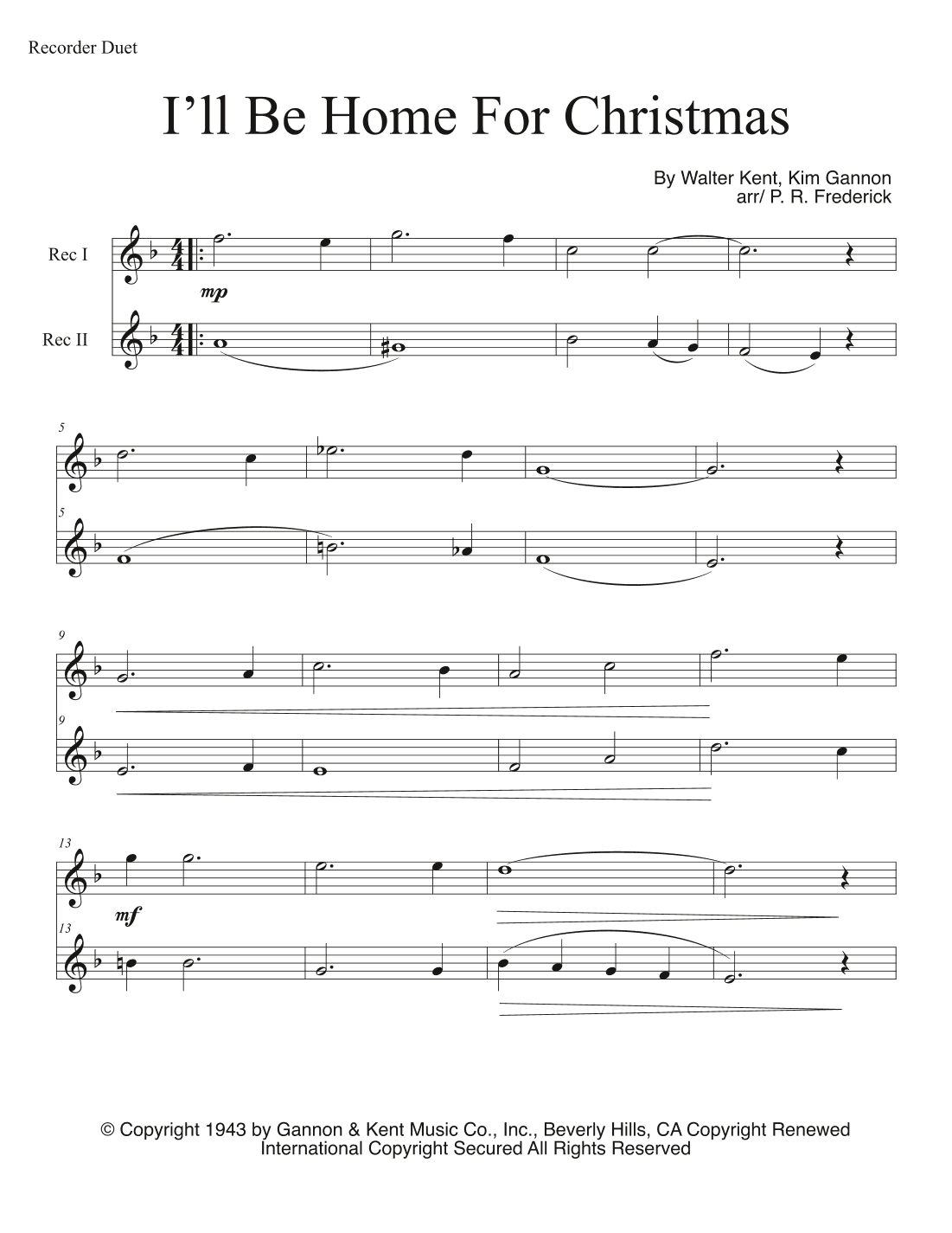 I'll Be Home For Christmas (arr. P. R. Frederick)