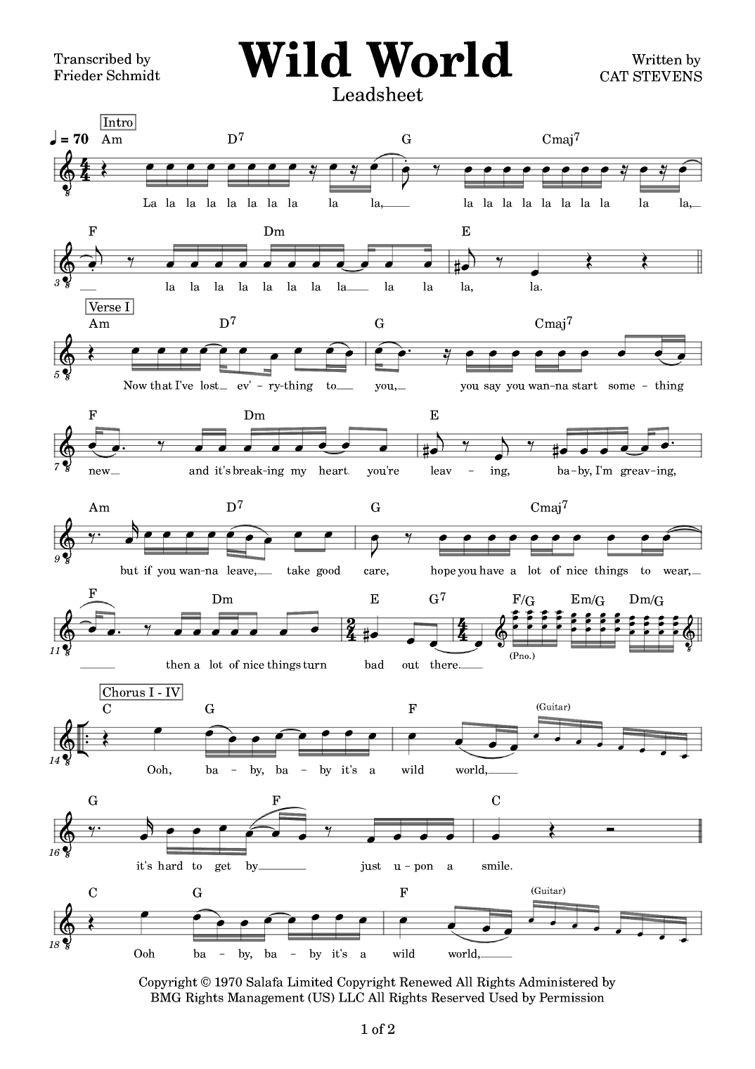 Wild World (arr. Frieder Schmidt)