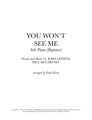 You Won't See Me (arr. Frank Pisani)