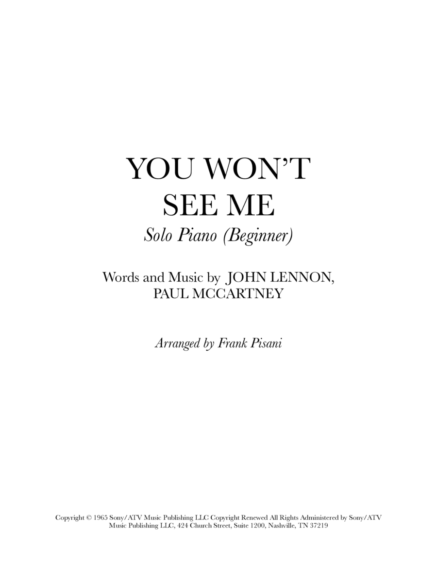 You Won't See Me (arr. Frank Pisani)