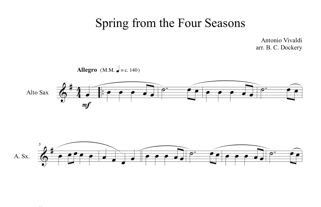 Spring from the Four Seasons (Alto Sax Solo) (arr. B. C. Dockery)