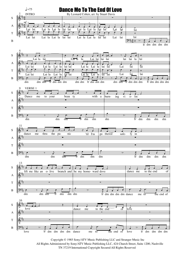 Dance Me To The End Of Love (arr. Stuart Davis)