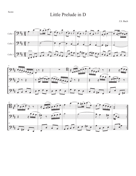Little Prelude in D by Bach for Cello Trio (arr. Bill Alves)