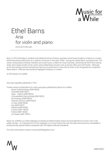 Ethel Barns - Aria for violin and piano (arr. Music for a While)