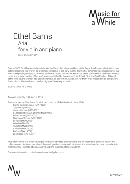 Ethel Barns - Aria for violin and piano (arr. Music for a While)