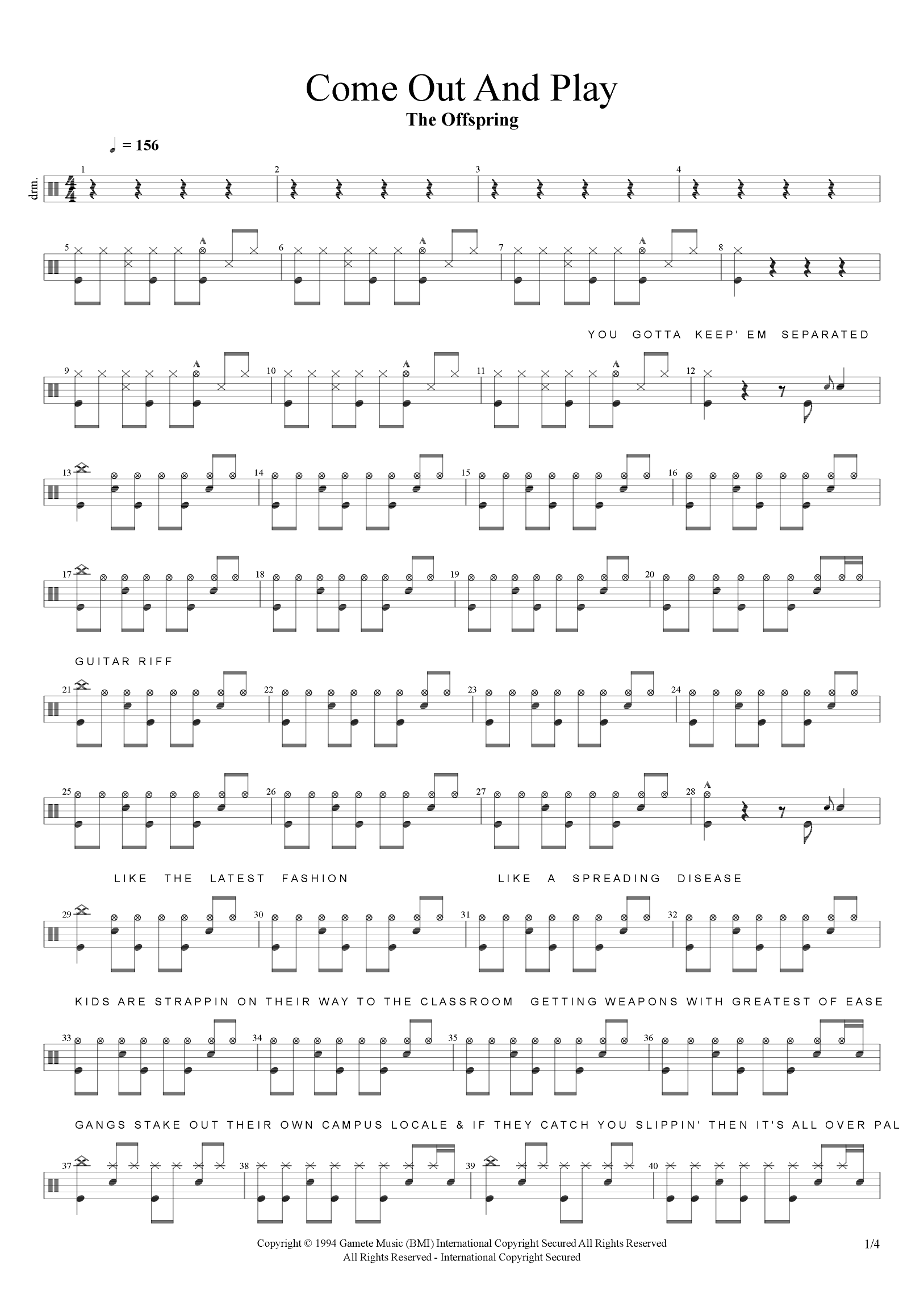 Come Out And Play (keep 'em Separated) (arr. Cyril Mayer)