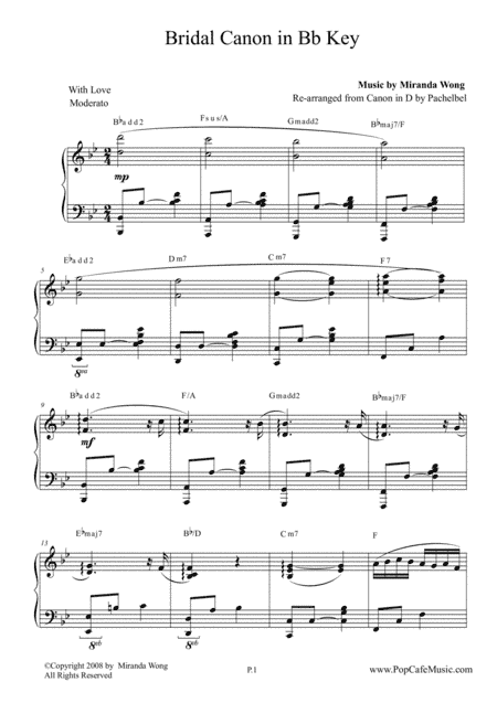 Bridal Canon in Bb - Wedding Piano Music by Miranda Wong (arr. Miranda Wong)
