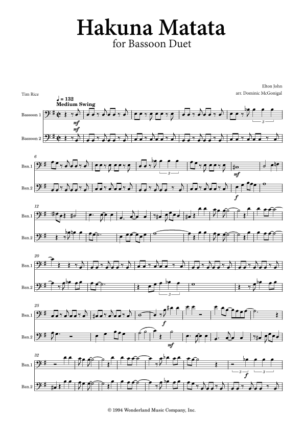 Hakuna Matata (arr. Dominic McGonigal)