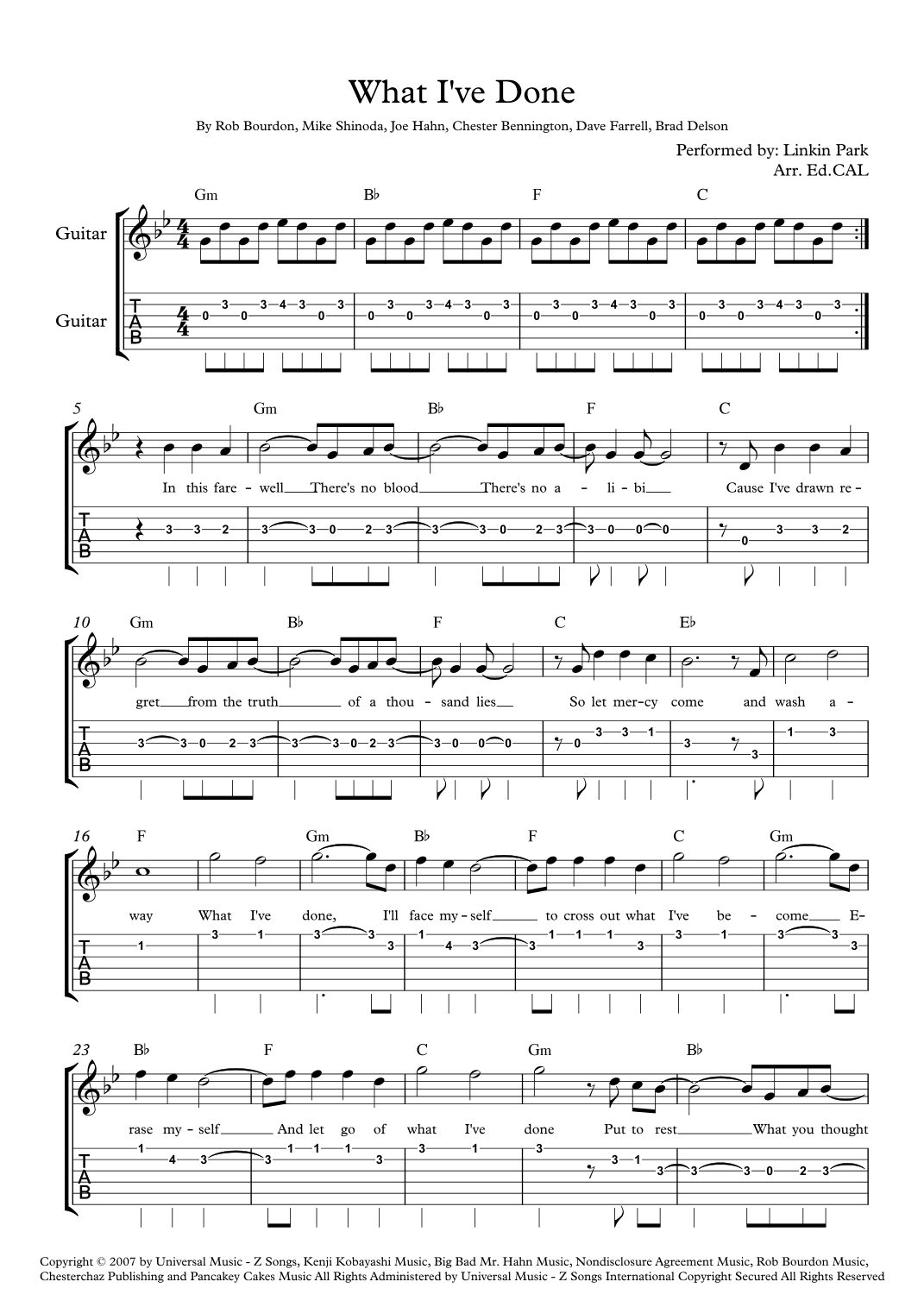 What I've Done (arr. Arr. Ed.CAL)