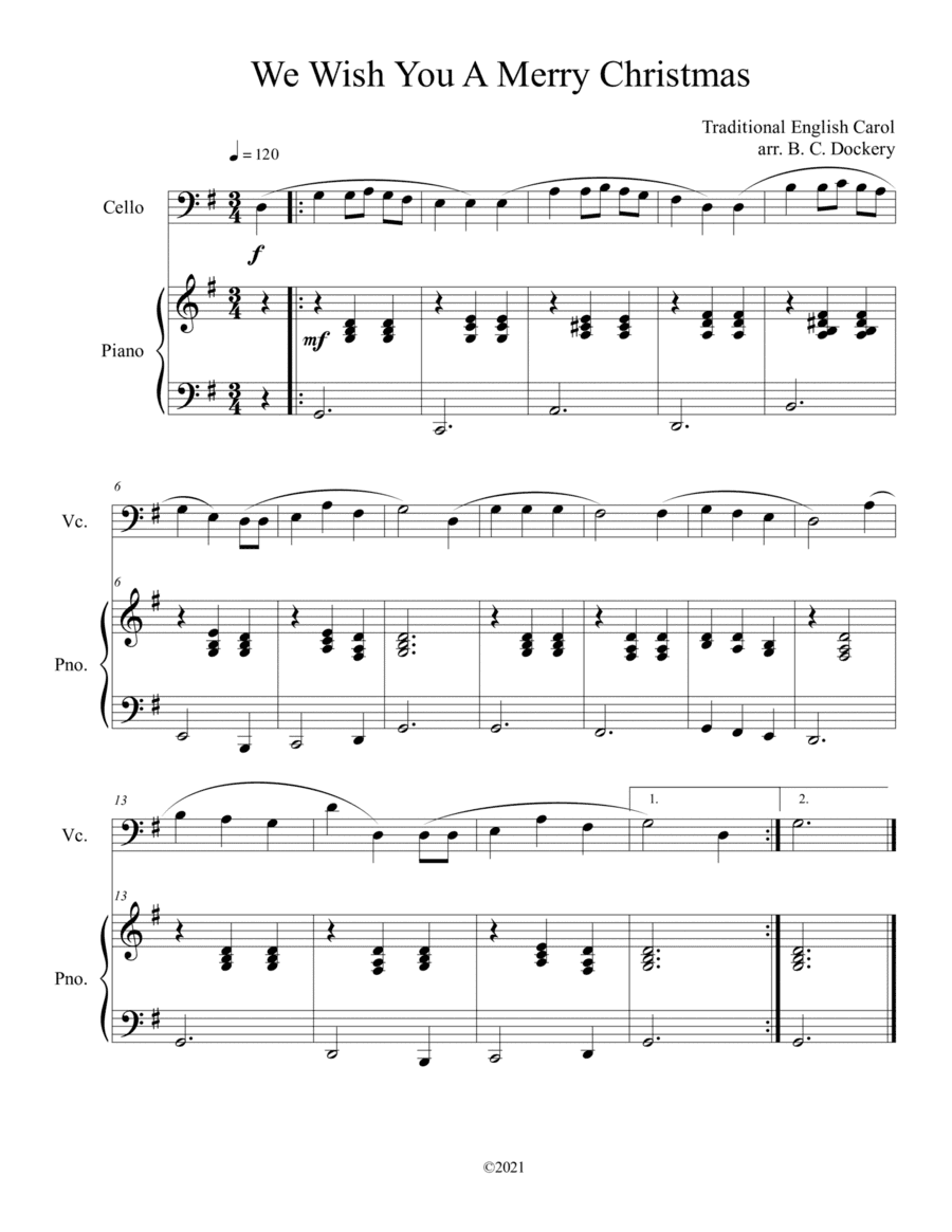 We Wish You A Merry Christmas (Cello Solo with Piano Accompaniment) (arr. B. C. Dockery)