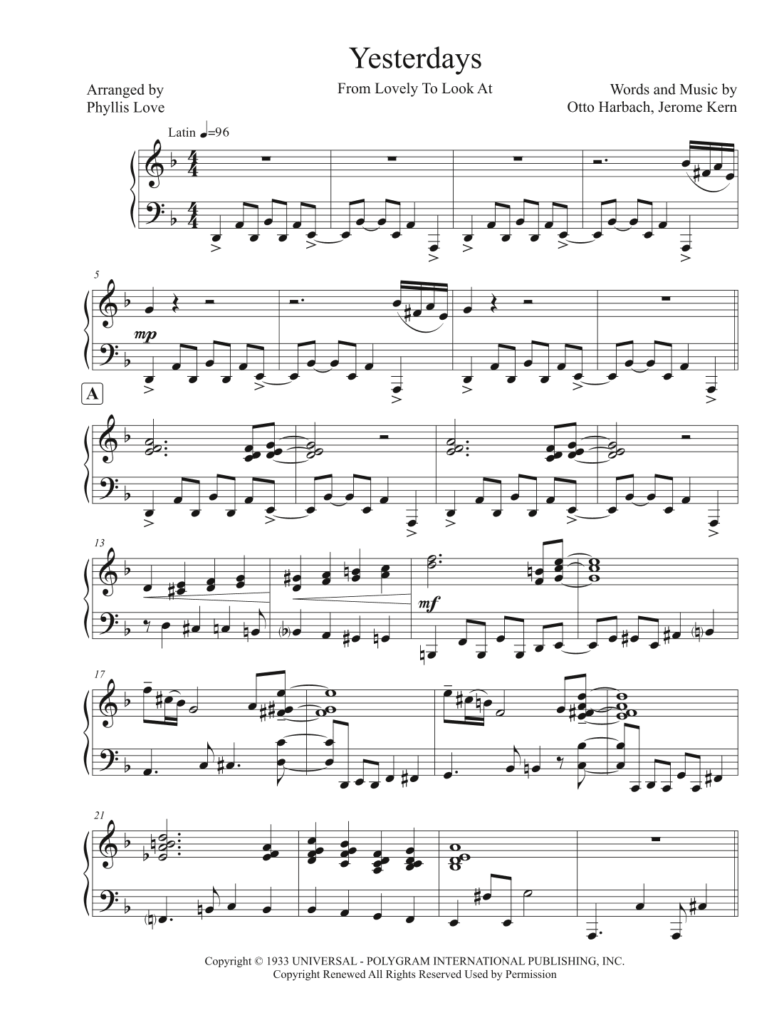 Yesterdays (arr. Phyllis Love)