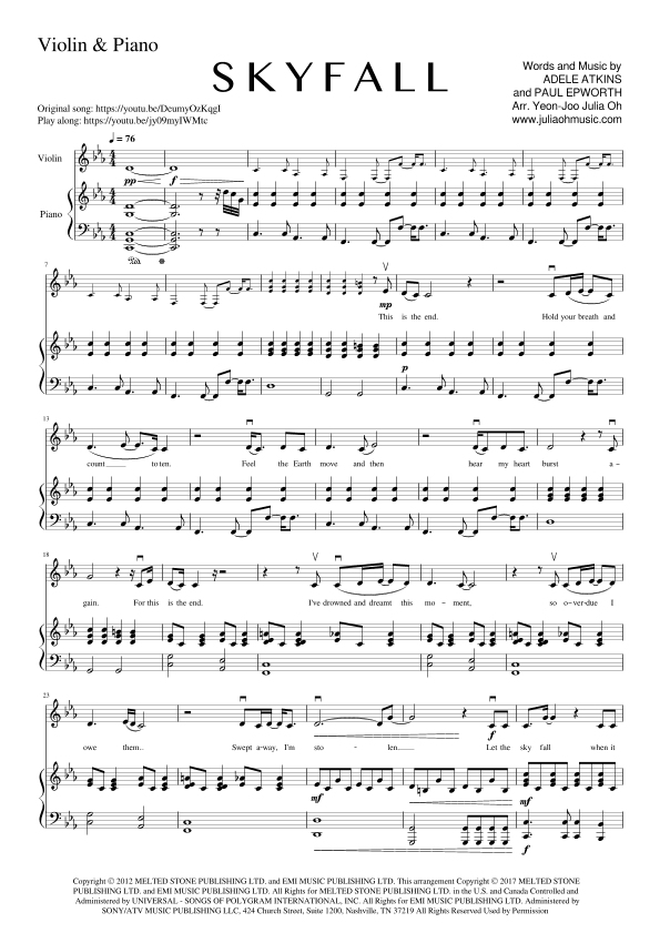 Skyfall (arr. JULIA OH MUSIC | Julia Yeon-Joo Oh)