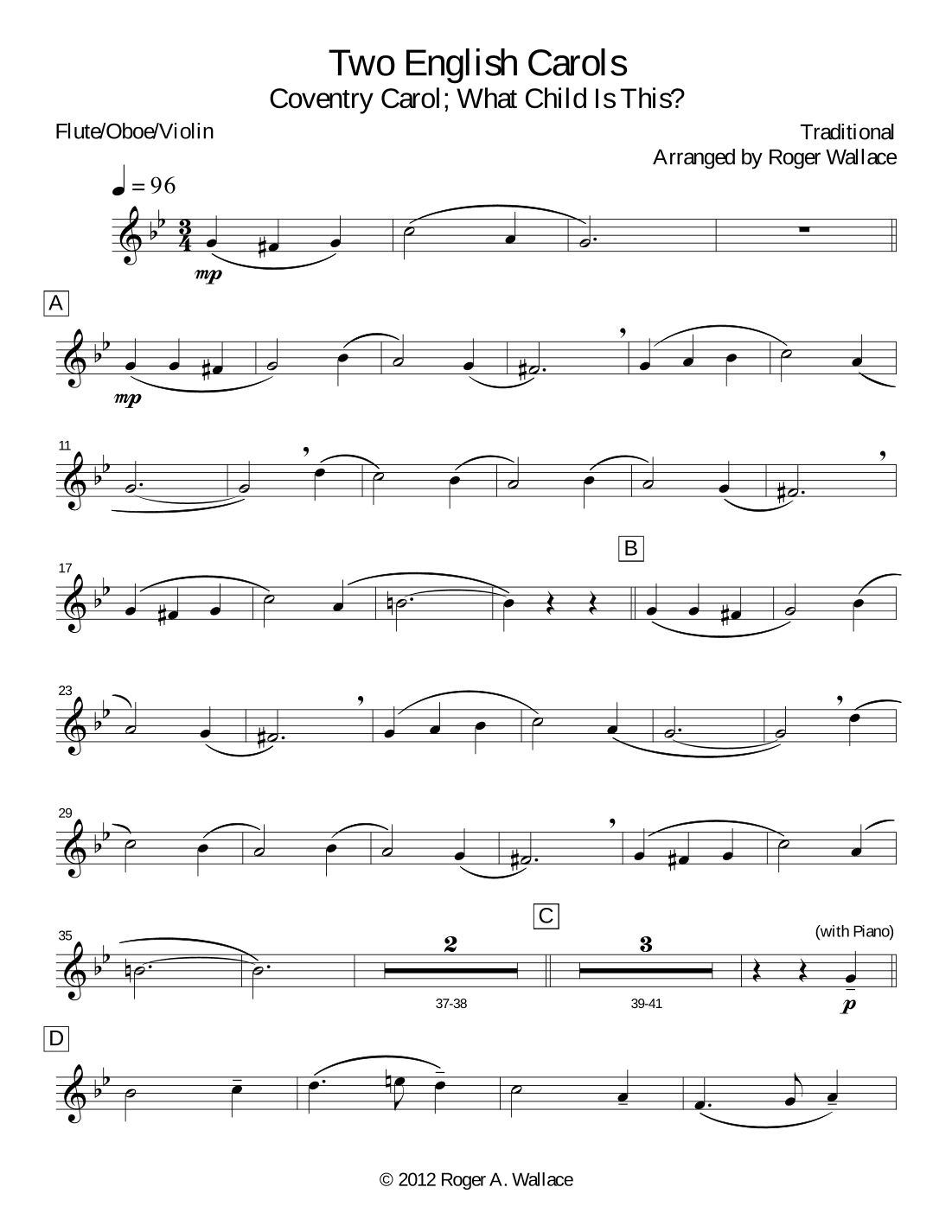 Two English Carols (Coventry Carol; What Child Is This?) - Marimba & Piano (arr. Roger Wallace)