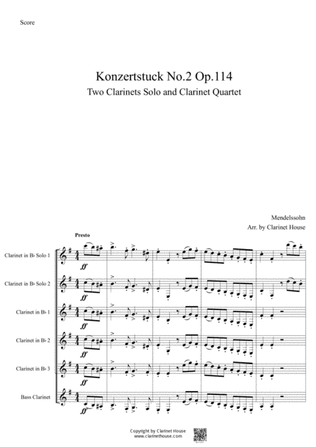 Konzertstuck Opus 114 No.2 for 2 Clarinets and Quartet (arr. Clarinet House)