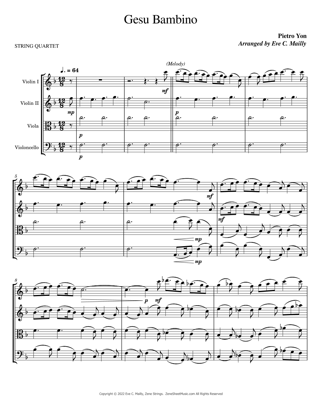 Gesu Bambino (Pastorale) - The Infant Jesus - String Quartet (arr. Eve C. Mailly - Zene Strings)