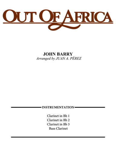 Out Of Africa End Title (you Are Karen) (arr. Juan A. Perez)