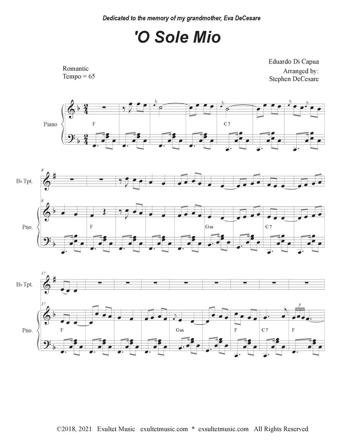 O Sole Mio (Bb-Trumpet solo and Piano) (arr. Stephen DeCesare)
