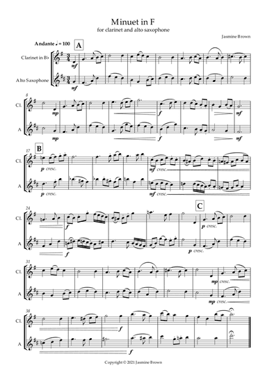 Minuet in F - Clarinet and Alto Saxophone Duet