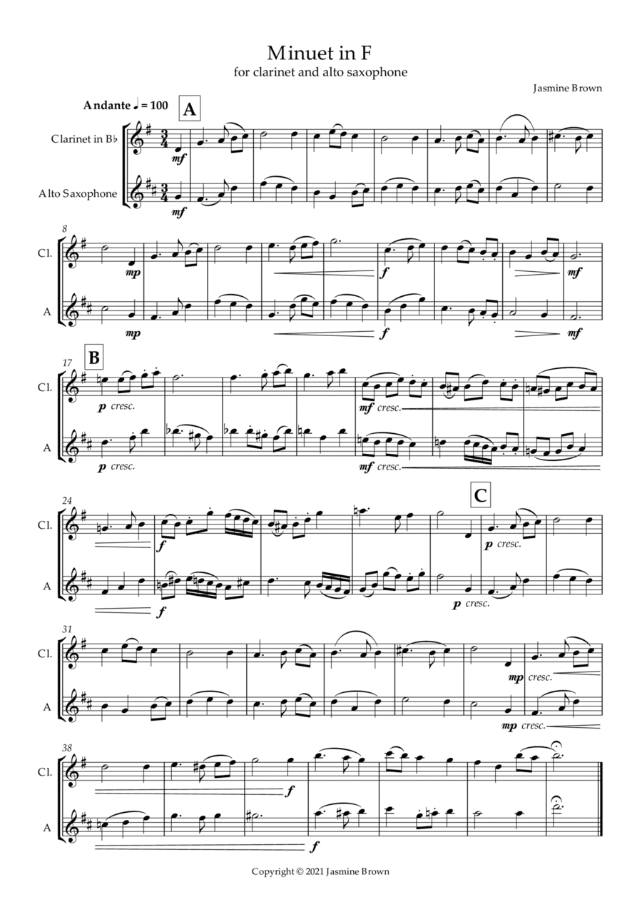 Minuet in F - Clarinet and Alto Saxophone Duet