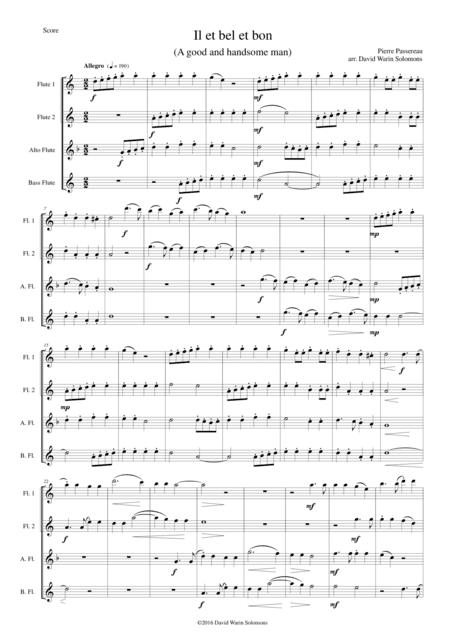 Il est bel et bon (He is good and handsome) for flute quartet (arr. David Warin Solomons)