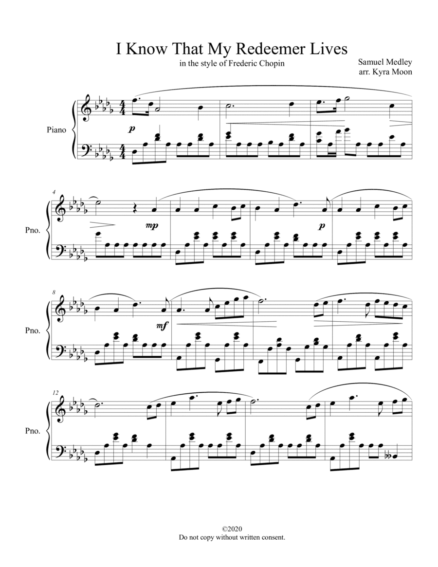 I Know That My Redeemer Lives in the style of Chopin (arr. Kyra Moon)