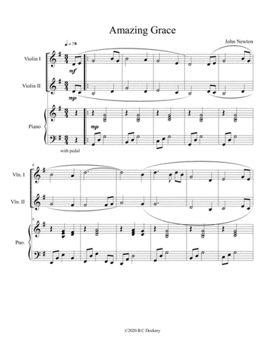 Amazing Grace (violin duet with optional piano accompaniment) (arr. B C Dockery)