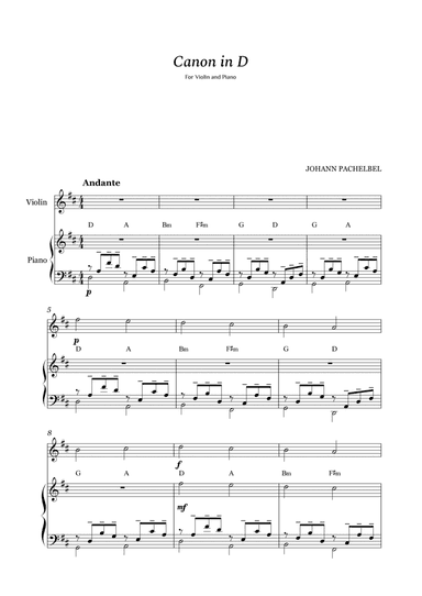 Canon in D for Violin and Guitar - Very Easy Guitar Chords (arr. Cássio Silva Chaves)