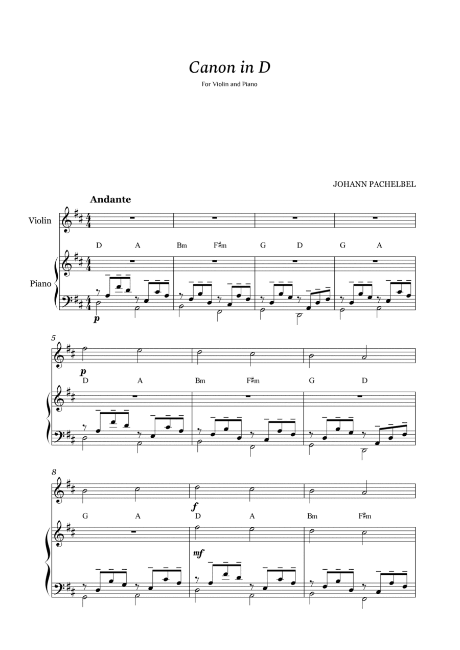 Canon in D for Violin and Guitar - Very Easy Guitar Chords (arr. Cássio Silva Chaves)