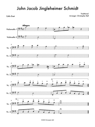 John Jacob Jingleheimer Schmidt (Easy Cello Duet) (arr. Christopher Bell)