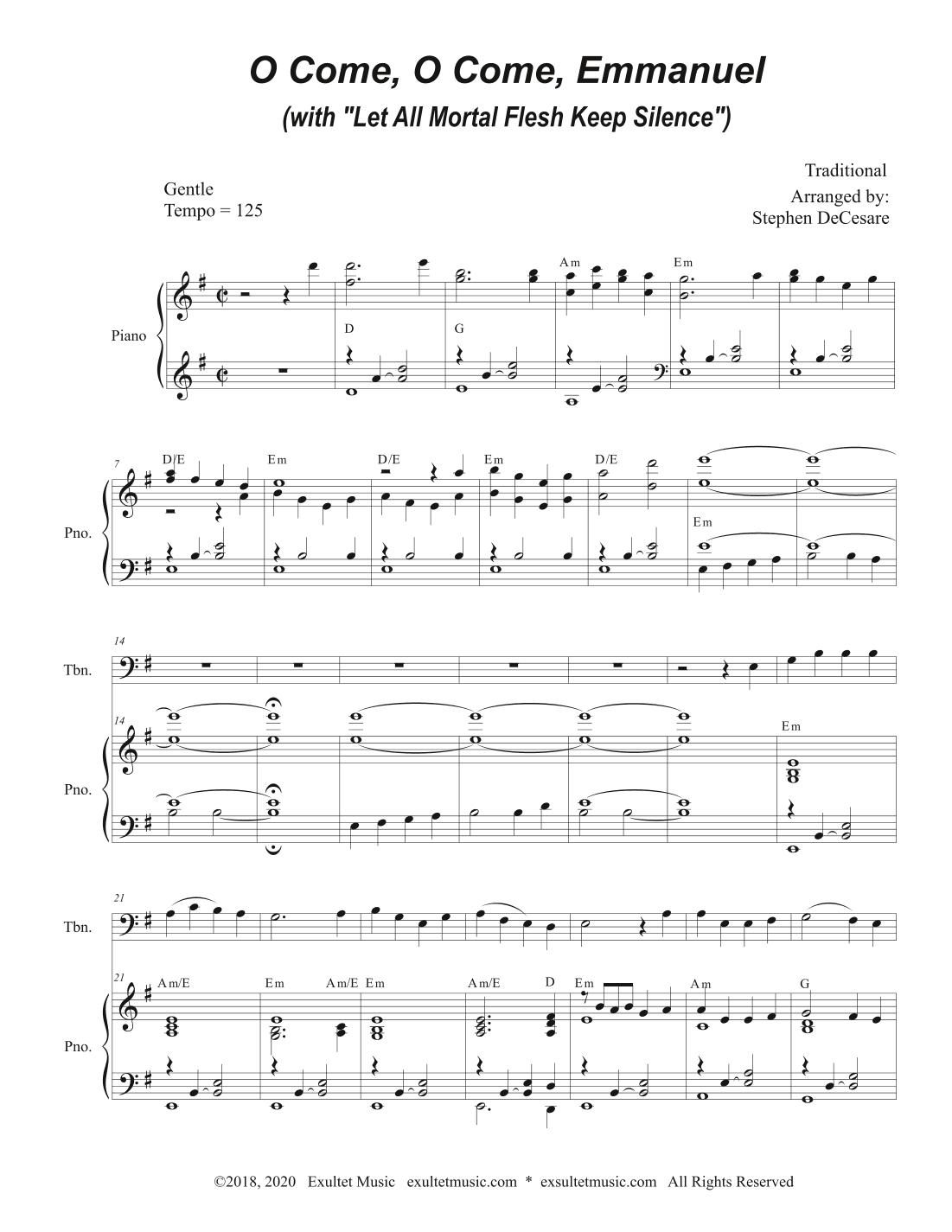 O Come, O Come, Emmanuel (with "Let All Mortal Flesh Keep Silence") (Trombone solo and Piano) (arr. Stephen DeCesare)