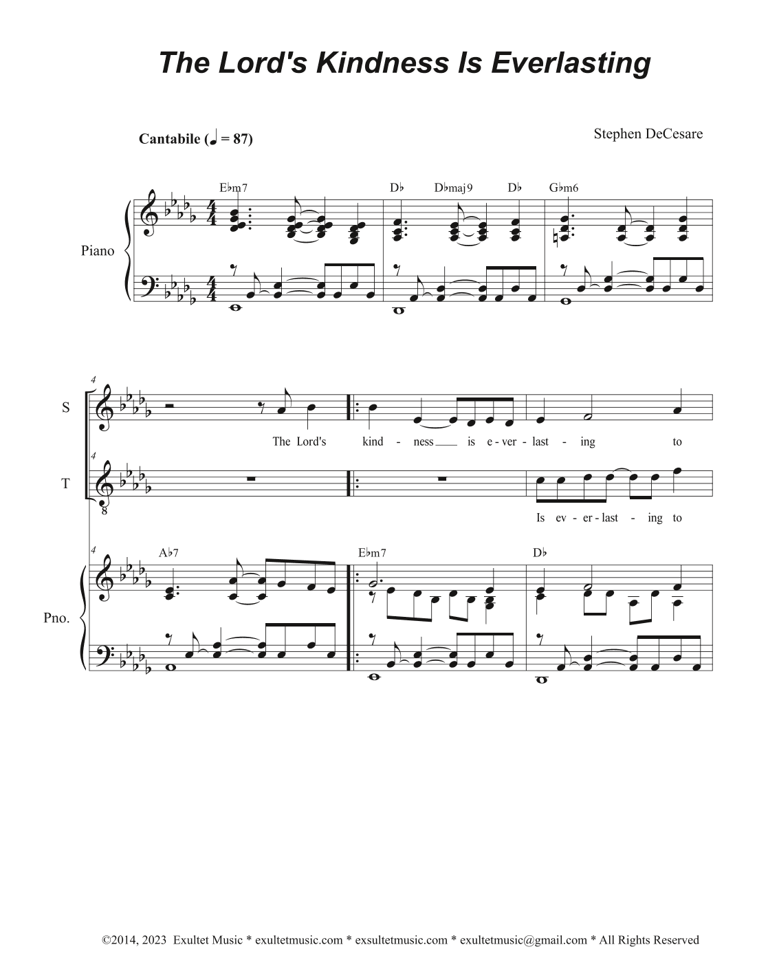 The Lord's Kindness Is Everlasting (Duet for Soprano and Tenor solo)