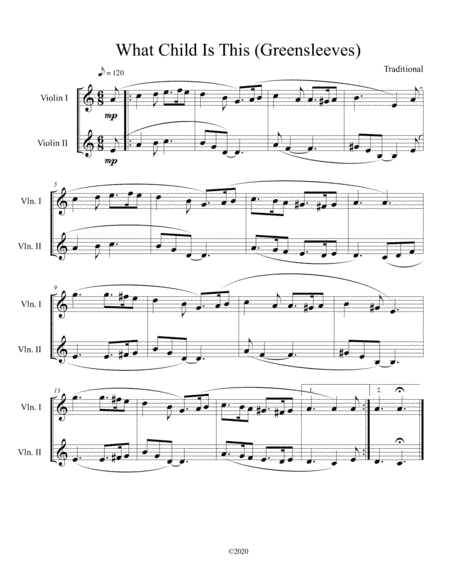 What Child Is This (Greensleeves) for violin duet (arr. B C Dockery)