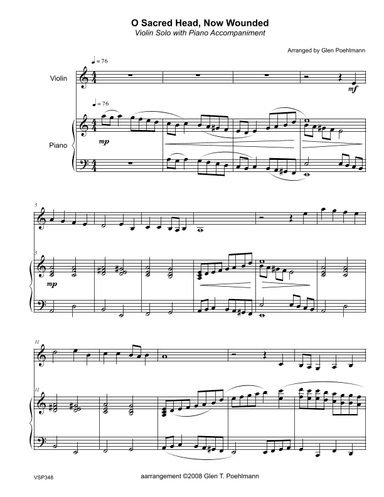 O SACRED HEAD NOW WOUNDED - Violin Solo with Piano Accompaniment (arr. Glen Poehlmann)