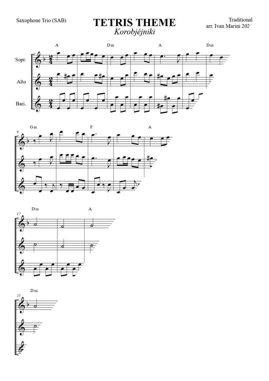 TETRIS Theme - Korobjéjniki - for Saxophone Trio SAB (arr. Ivan Marini)