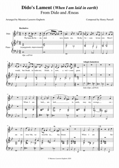 Dido's Lament [Medium High Voice; Key: Gm] (arr. Maxence Lasserre-Engberts)