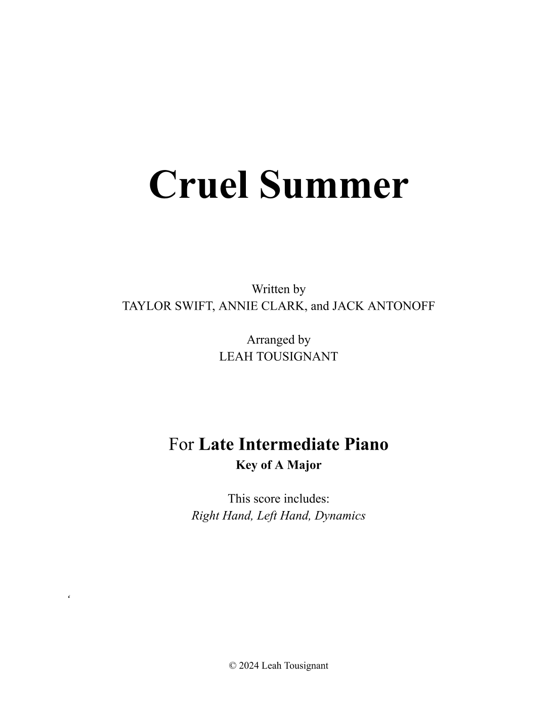 Cruel Summer (arr. Leah Tousignant)