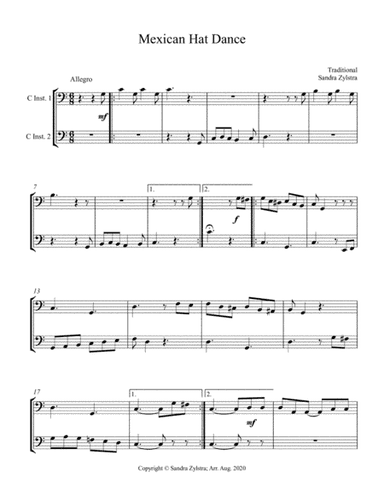 Mexican Hat Dance (bass C instrument duet, parts only) (arr. Sandra Zylstra)