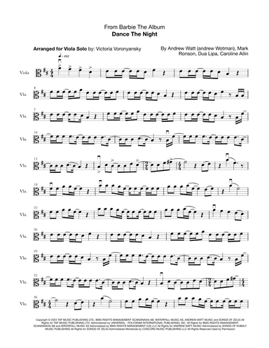 Dance The Night (arr. Victoria Voronyansky)