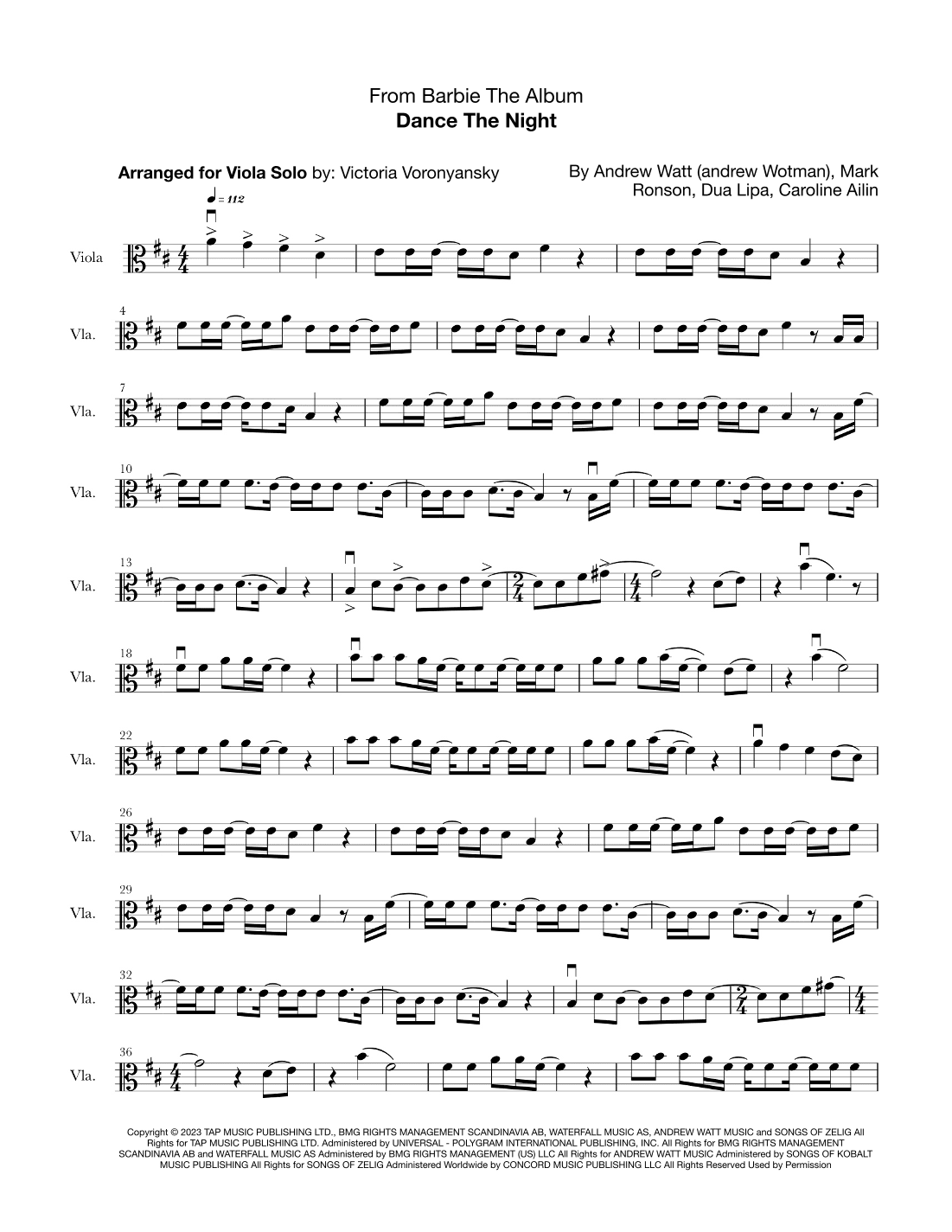 Dance The Night (arr. Victoria Voronyansky)