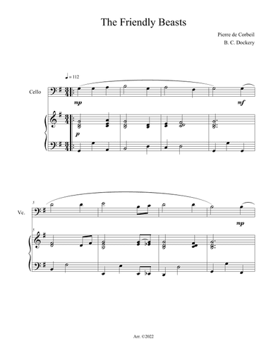 The Friendly Beasts (Cello Solo with Piano Accompaniment) (arr. B. C. Dockery)