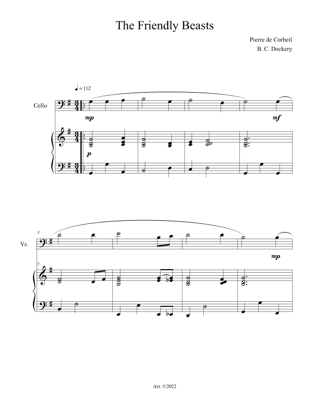 The Friendly Beasts (Cello Solo with Piano Accompaniment) (arr. B. C. Dockery)