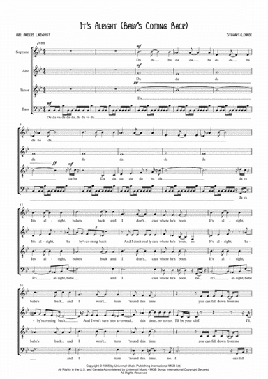 It's Alright (baby's Coming Back) (arr. Anders Lindqvist)
