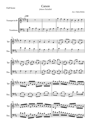 Canon - Johann Pachelbel (Wedding/Reduced Version) for Trumpet in Bb & Trombone Duo (arr. Fabio Britto)